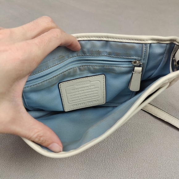 Vintage Y2K‎ Coach Hadley Leather Field Bag White Leather Crossbody Small Flap - Picture 13 of 15